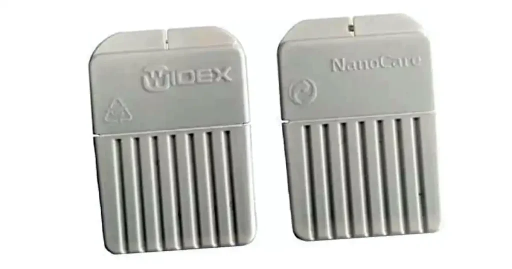 Image of Widex nanocare wax guard for our review for hearing aid users.